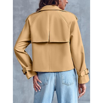 Women's Cropped Trench Coat Double Breasted Office Jacket
