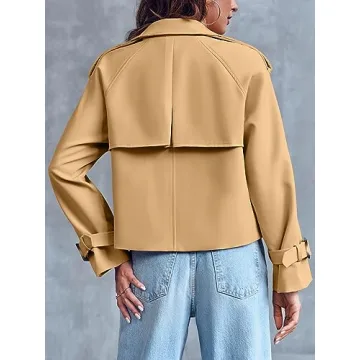 Women's Cropped Trench Coat Double Breasted Office Jacket