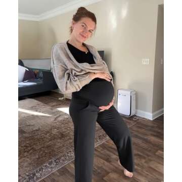G4Free Maternity Wide Leg Pants with Pockets for Comfort