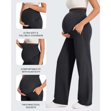G4Free Maternity Wide Leg Pants with Pockets for Comfort