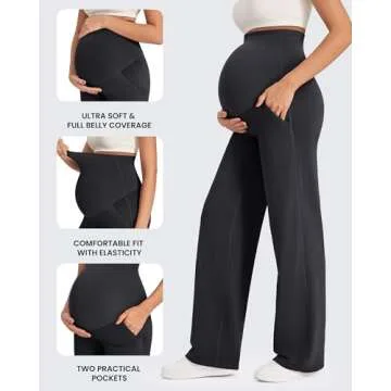 G4Free Maternity Wide Leg Pants with Pockets for Comfort