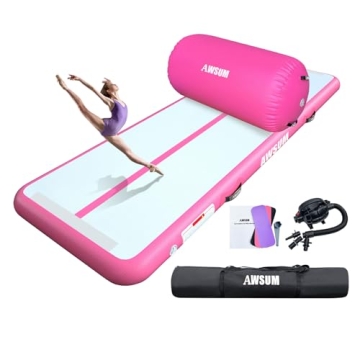 AWSUM 10ft Tumbling Mats with Roller Inflatable Gymnastics Mat Tumble Track with Electric Pump for H...