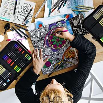 All-in-One Artist Pens for Journaling -16 Dual Tip Brush Pens, 3 Calligraphy Pens, 10 Drawing Pens, Ruler, White Ink Pen, Mechanical Pencil, Sketch Pad Perfect for Coloring Journaling Planner Projects