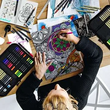 All-in-One Artist Pens for Journaling -16 Dual Tip Brush Pens, 3 Calligraphy Pens, 10 Drawing Pens, Ruler, White Ink Pen, Mechanical Pencil, Sketch Pad Perfect for Coloring Journaling Planner Projects