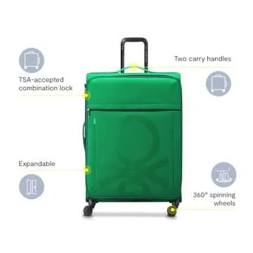 United Colors of Benetton Color Block Softside Expandable Luggage with Spinner Wheels, Navy, Checked...
