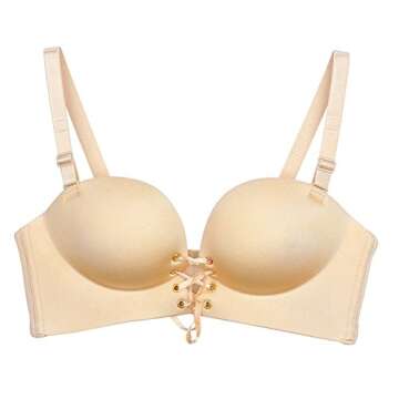 ITOPAI Wire Free Super Drawstring Push-up Smooth Adjustable Bra (32B, Nude)