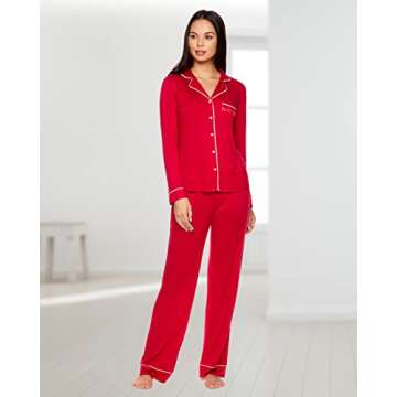 bebe Womens Button down Long Sleeve Shirt and Pajama Pants Lounge Sleep Set (Cabernet, Large)