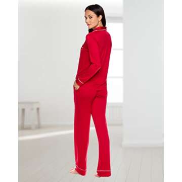 bebe Womens Button down Long Sleeve Shirt and Pajama Pants Lounge Sleep Set (Cabernet, Large)