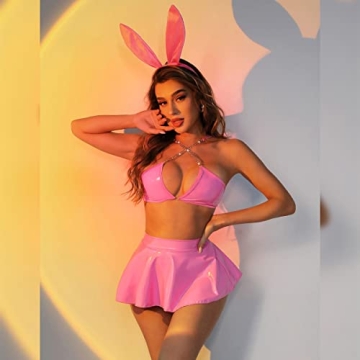 ABAFIP Women's Shiny Rave Outfit Festival Costume Set