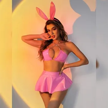 ABAFIP Women's Shiny Rave Outfit Festival Costume Set