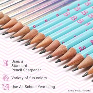 Yoobi Barbie X 2 Pencils – Pre-Sharpened Pencils with Pink Erasers in Cute Pastel & Metallic Colors with the Iconic Barbie Logo – Fun School & Office Supplies for Kids & Adults – 2 Packs of 24