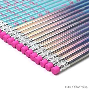 Yoobi Barbie X 2 Pencils – Pre-Sharpened Pencils with Pink Erasers in Cute Pastel & Metallic Colors with the Iconic Barbie Logo – Fun School & Office Supplies for Kids & Adults – 2 Packs of 24