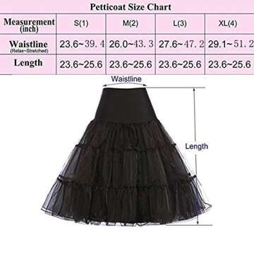 NKL Women's Vintage 50s Rockabilly Petticoat 27" Length Tutu Underskirt (White, Large)