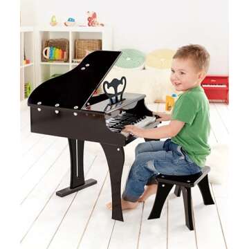 Hape Classic Grand Black Piano - 30-Key Wooden Musical Toy for Kids Age 3+