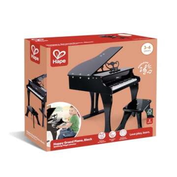 Hape Classic Grand Black Piano - 30 Kid-Sized Keys Toy