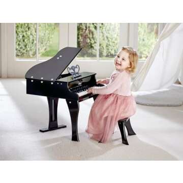 Hape Classic Grand Black Piano - 30 Kid-Sized Keys Toy