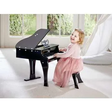 Hape Classic Grand Black Piano - 30 Kid-Sized Keys Toy