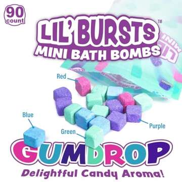 Tub Works® Lil' Bursts™ Mini Bath Bombs for Kids, 90 Count, Gumdrop | Nontoxic | Tiny Kids Bath Bombs with A Burst of Color, Foam & Bubbles | Customize Kids Bath with Fun Bath Colors | Create Bath Art