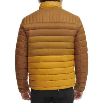 Tommy Hilfiger Men's Ultra Loft Lightweight Packable Puffer Jacket (Standard and Big & Tall), Orange Color Block, Small