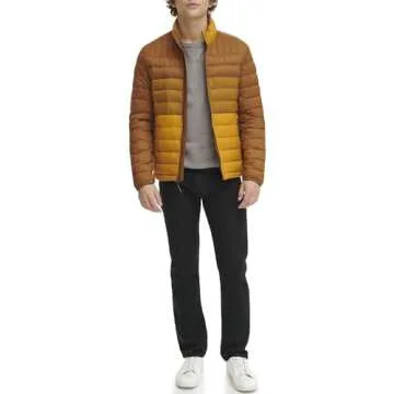 Tommy Hilfiger Men's Ultra Loft Lightweight Packable Puffer Jacket (Standard and Big & Tall), Orange Color Block, Small