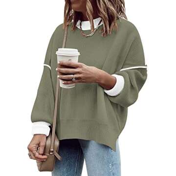 ETCYY Women’s Oversized Sweater - Fashion Forward Cowl Neck Knit Pullover in Army Green
