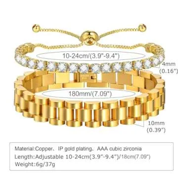 MPRAINBOW 2pcs Gold Chain Link Bracelet Set - Chic Jewelry