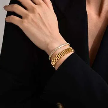 MPRAINBOW 2pcs Gold Chain Link Bracelet Set - Chic Jewelry
