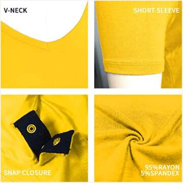 POSESHE Women's Plus Size Bodysuit V neck Short Sleeves Casual Basic Leotard Tops Jumpsuit T-shirts Yellow, 4X-Large