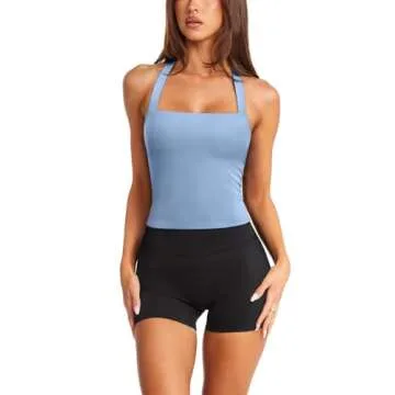 LASLULU Longline Sports Bras for Women - Trendy Sleeveless Halter Exercise Top