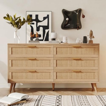 Rovaurx 6 Drawer Double Dresser with Golden Handles