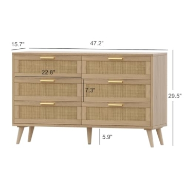 Rovaurx 6 Drawer Double Dresser with Golden Handles