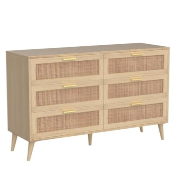 Rovaurx 6 Drawer Double Dresser with Golden Handles