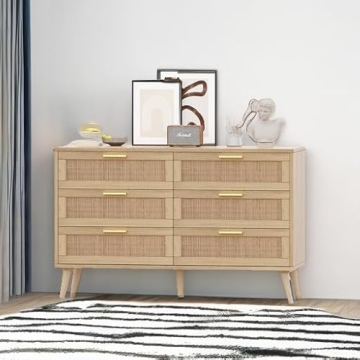 Rovaurx 6 Drawer Double Dresser with Golden Handles