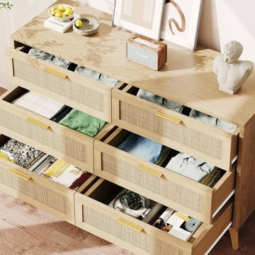 Rovaurx 6 Drawer Double Dresser with Golden Handles