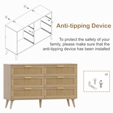 Rovaurx 6 Drawer Double Dresser with Golden Handles