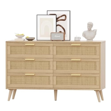 Rovaurx 6 Drawer Double Dresser with Golden Handles