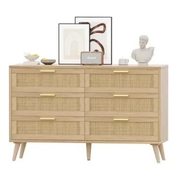 Rovaurx 6 Drawer Double Dresser with Golden Handles
