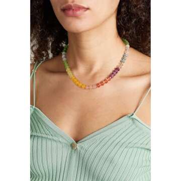 Gemstone Beaded Necklace for Women Colorful Natural Stone Freshwater Pearl Surfer Beach Rainbow Necklace Jewelry Gift