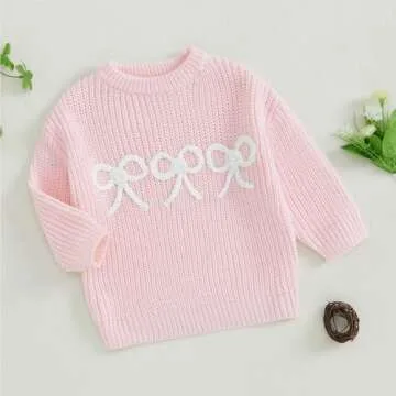 Aiwpstoin Baby Girl Knit Sweater Cute Bow Chunky Knitted Pullover Sweatshirt Toddler Girls Fall Winter Clothes (H Pink, 12-18 Months)