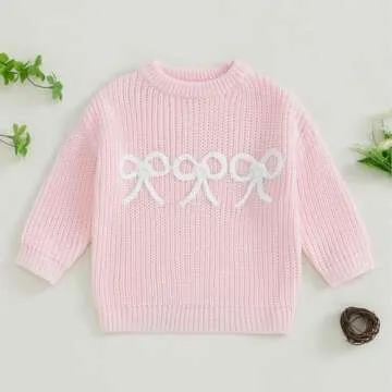 Aiwpstoin Baby Girl Knit Sweater Cute Bow Chunky Knitted Pullover Sweatshirt Toddler Girls Fall Winter Clothes (H Pink, 12-18 Months)