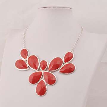 Jane Stone Bright Red Bubble Collar Necklace for Women