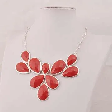 Jane Stone Bright Red Bubble Collar Necklace for Women