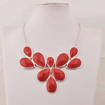 Jane Stone Bright Red Bubble Collar Necklace for Women