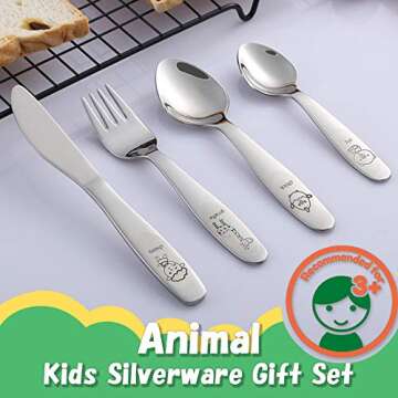 Kids Silverware Set Toddler Utensils 18/8 Stainless Steel 4PCS Fork Spoon and Knife Cutlery Child Fl...