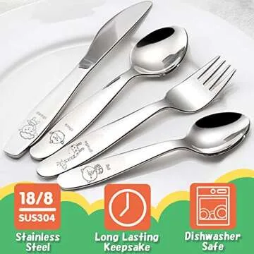 Kids Silverware Set Toddler Utensils 18/8 Stainless Steel 4PCS Fork Spoon and Knife Cutlery Child Flatware for Age 3+