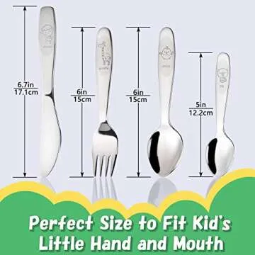 Kids Silverware Set Toddler Utensils 18/8 Stainless Steel 4PCS Fork Spoon and Knife Cutlery Child Flatware for Age 3+