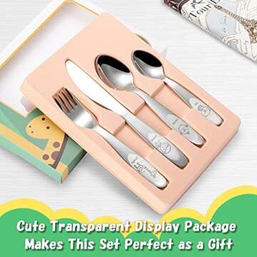 Kids Silverware Set Toddler Utensils 18/8 Stainless Steel 4PCS Fork Spoon and Knife Cutlery Child Flatware for Age 3+