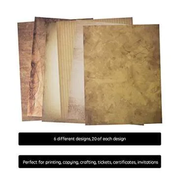 120 Aged Paper - Antique Looking Vintage Papers With Classic Aged Paper Designs - Six Unique Old Looking Paper Designs - Vintage Printing paper, Vintage Writing Paper, 8.5 x 11 inches (Pack of 120)