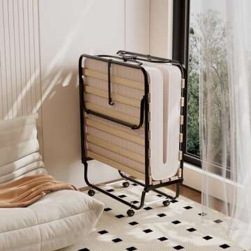 Giantex Folding Bed with Mattress, Rollaway Guest Bed w/ 4 Inch Memory Foam Mattress, Sturdy Metal Frame, Portable Sleeper Bed Cot Size Easy to Store, Foldable Bed for Adults, Made in Italy