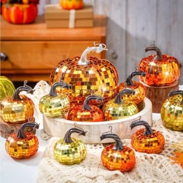 Lenwen Sparkling Disco Pumpkins - 12 Pcs Fall Decor